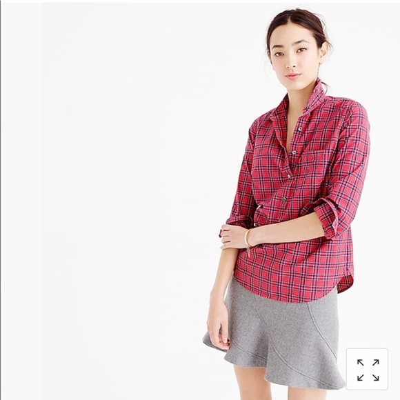 BRAND NEW!! J. Crew Red Tartan Popover Shirt - Picture 2 of 6
